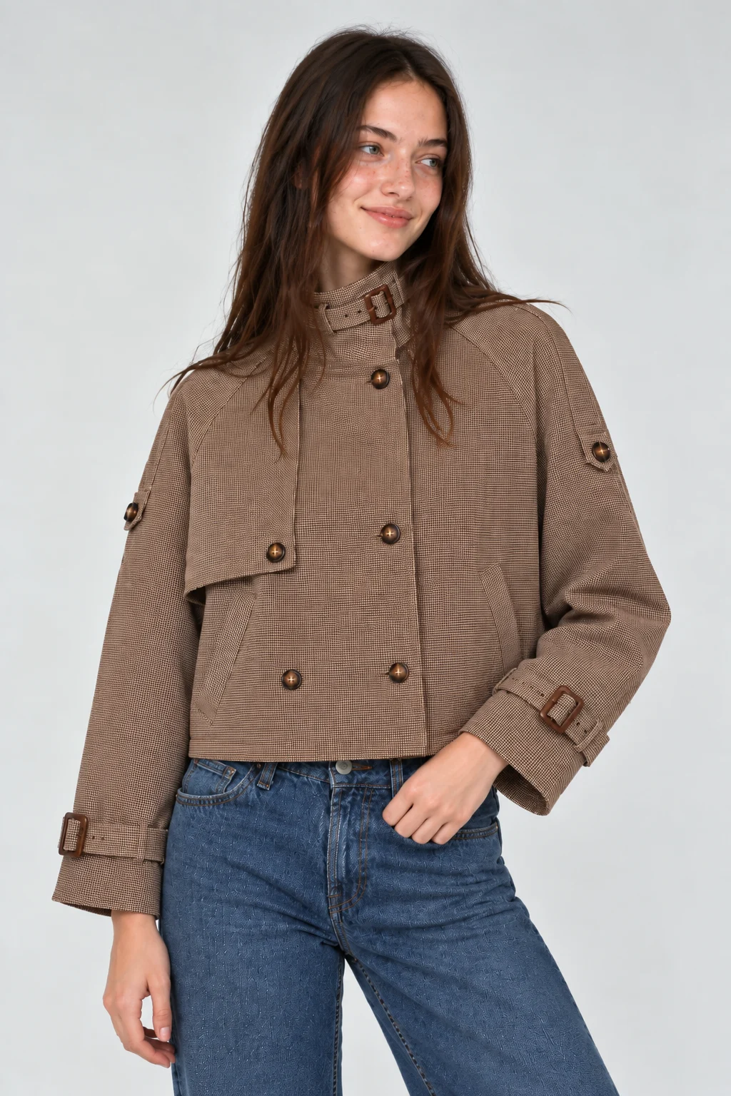 NECK JACKET A CUADROS MARRÓN