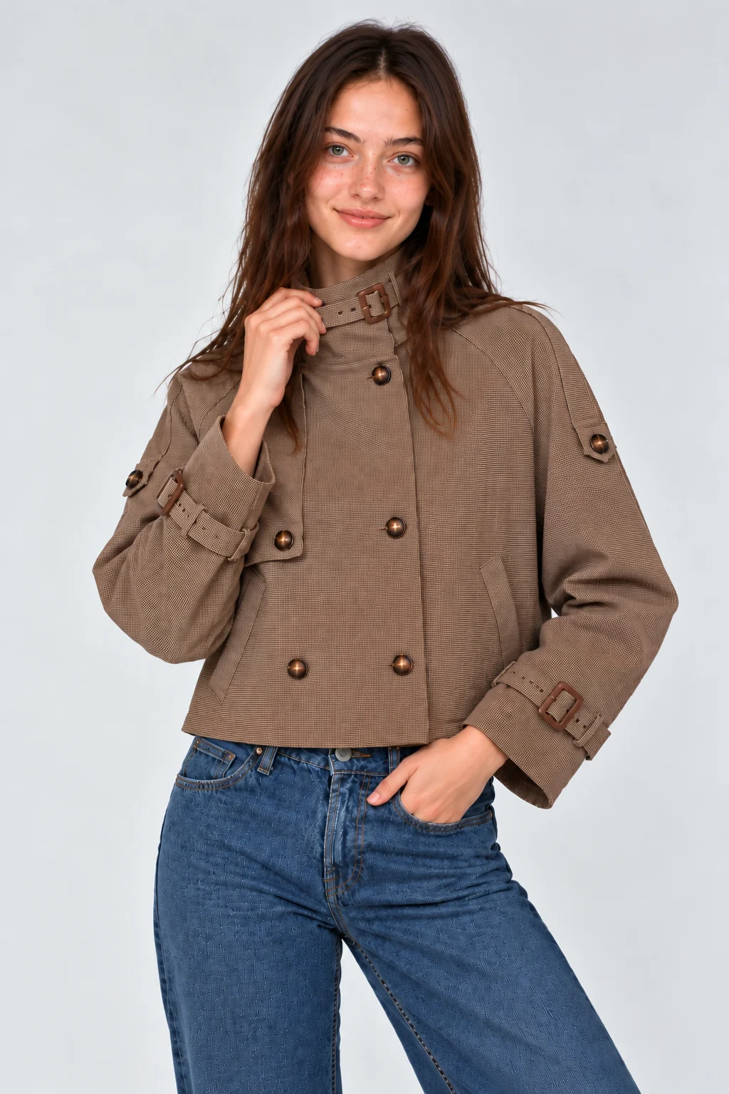 NECK JACKET A CUADROS MARRÓN - Imagen 3